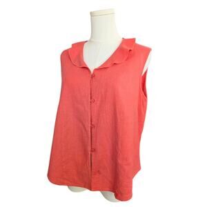 BLAIR Coral Linen Button Down Sleeveless Top